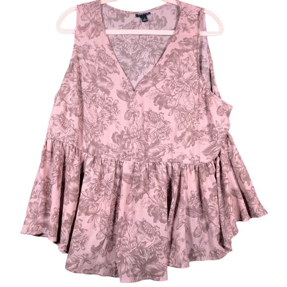 Torrid Womens Blouse Pink Peplum VNeck Floral Sleeveless Stretch 1 - Picture 1 of 10